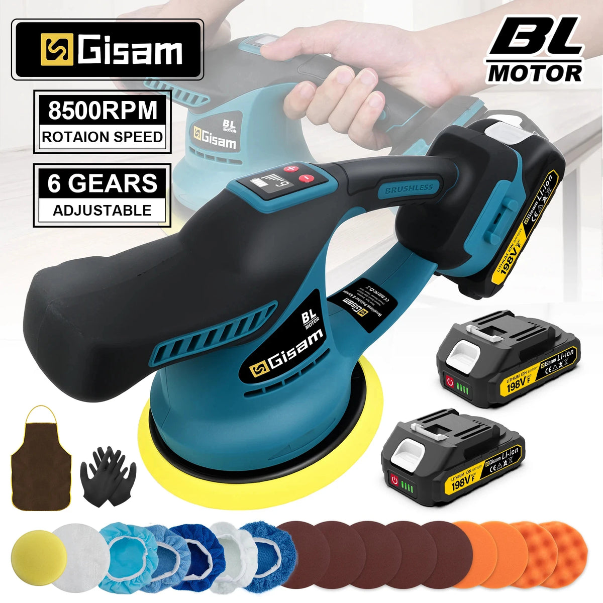 Gisam Borstelloze Autopolijstmachine 6 Versnellingen Draadloze Elektrische Polijstmachine Auto Wax- en Polijstmachine voor Makita 18V Accu