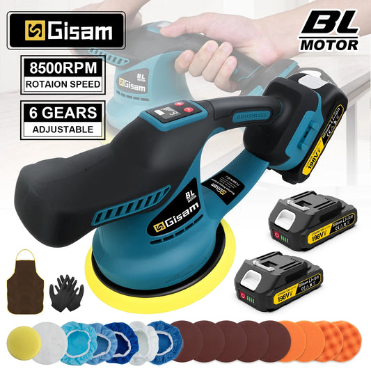 Gisam Brushless Car Polisher 6 Gear Cordless Electric Polisher Auto Car Waxing Polishing Machine For Makita 18v Battery Pin