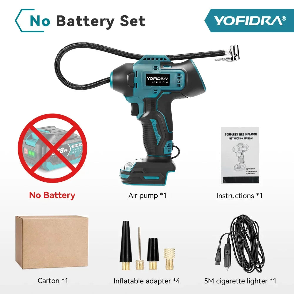 YOFIDRA Inflatable Electric Air Pump Digital Display Car Tire Inflator Automatic Air Inflator Power Tool For Makita Battery Pin
