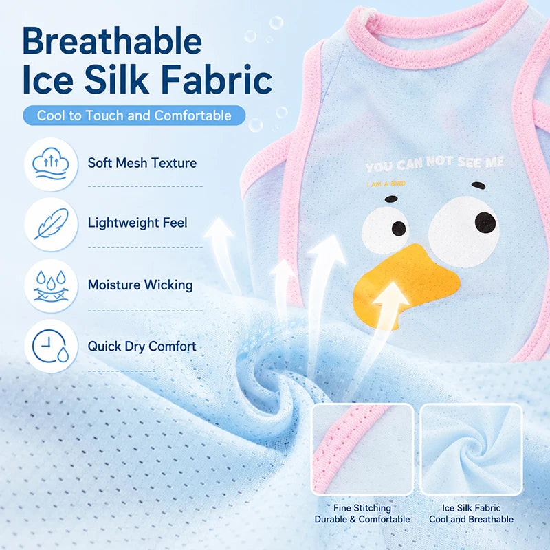 Summer Pet Cooling Vest Breathable Ice Silk Dog Cat Shirt Lightweight Cartoon Puppy Kitten Clothes for Hot Weather Wear