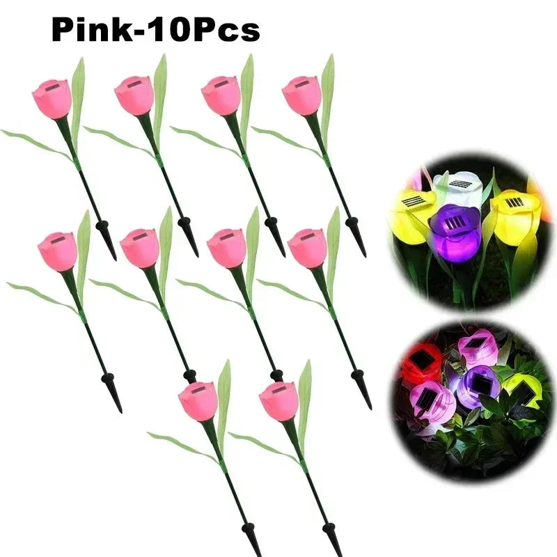 Solar Powered Tulip Garden Lights IP44 Waterproof Auto on Off LED Outdoor Lighting for Yard Lawn Party Night Decoration