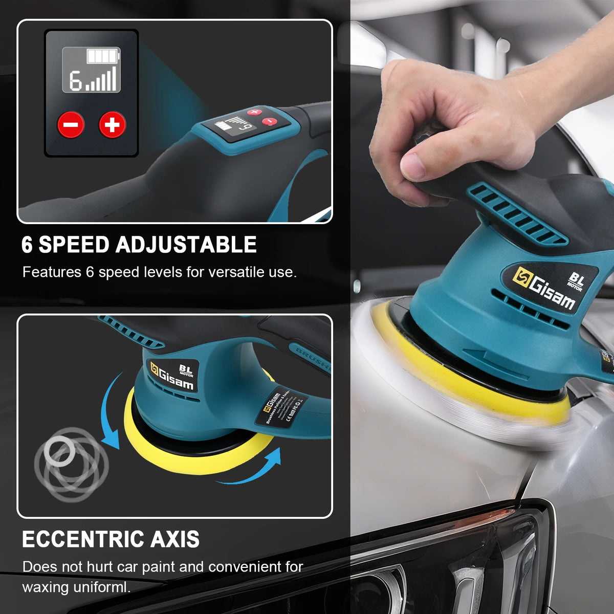 Gisam Borstelloze Autopolijstmachine 6 Versnellingen Draadloze Elektrische Polijstmachine Auto Wax- en Polijstmachine voor Makita 18V Accu