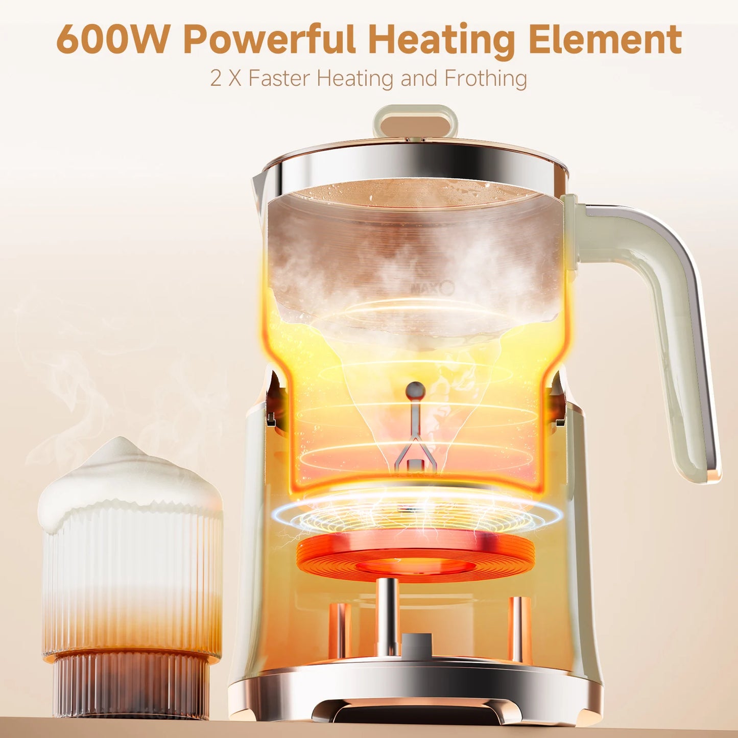 BioloMix 7-in-1 Detachable Electric Milk Frother Steamer Automatic Hot Cold Foam Maker for Coffee And Hot Chocolate
