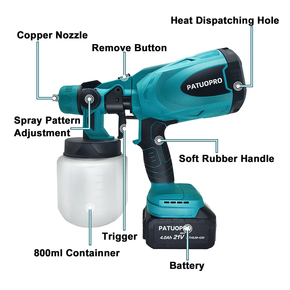 Electric Spray Gun Cordless Paint Sprayer for Auto Furniture Steel Coating - Cordless Electric Spray Gun Compatible with Makita 18V Battery (No Battery Included) - Quality Shopping Centre