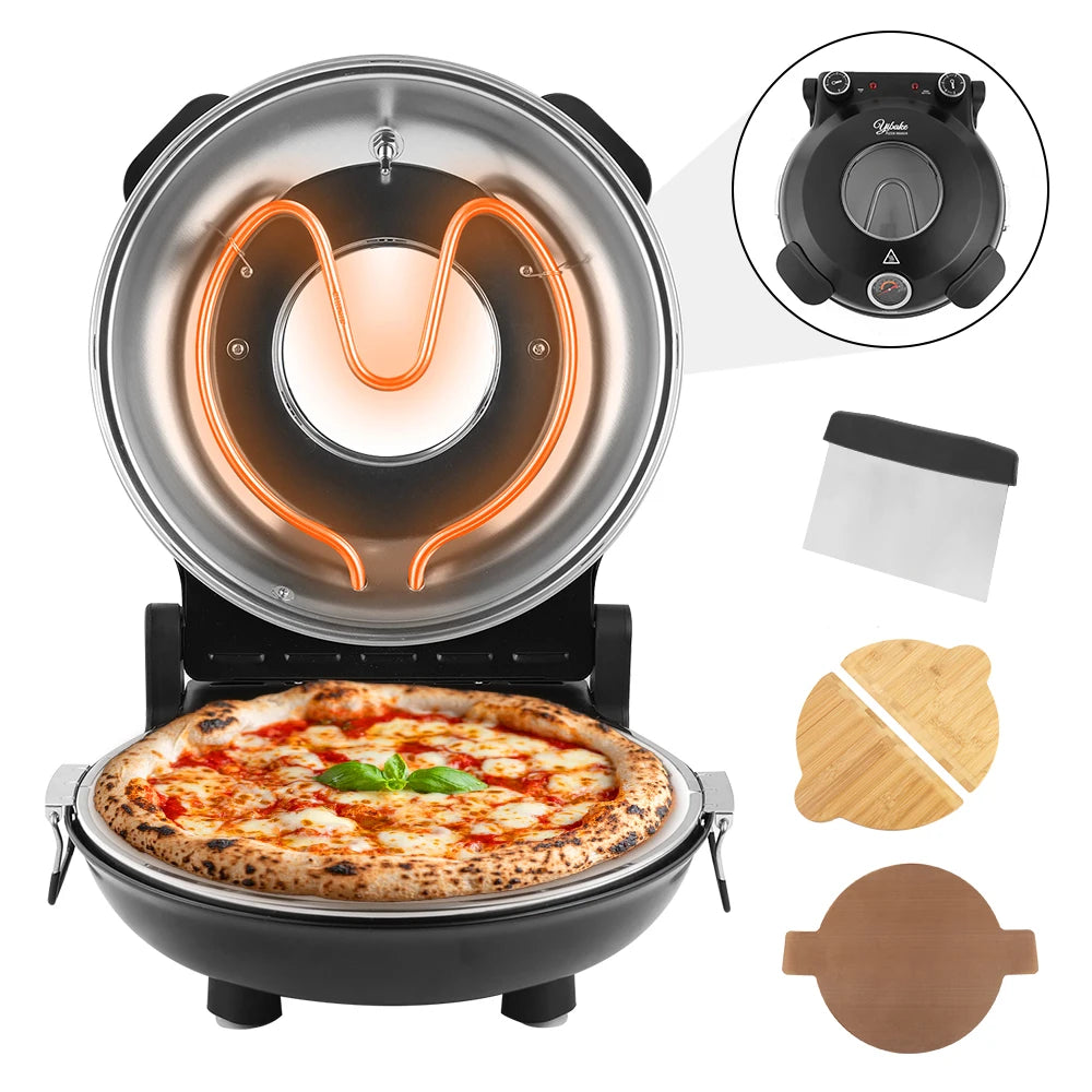 12 Inch Electric Pizza Oven Indoor 1200 Watt Glazed Ceramic Stone Cooker Two-button Precise Temperature Control Heats up 420℃