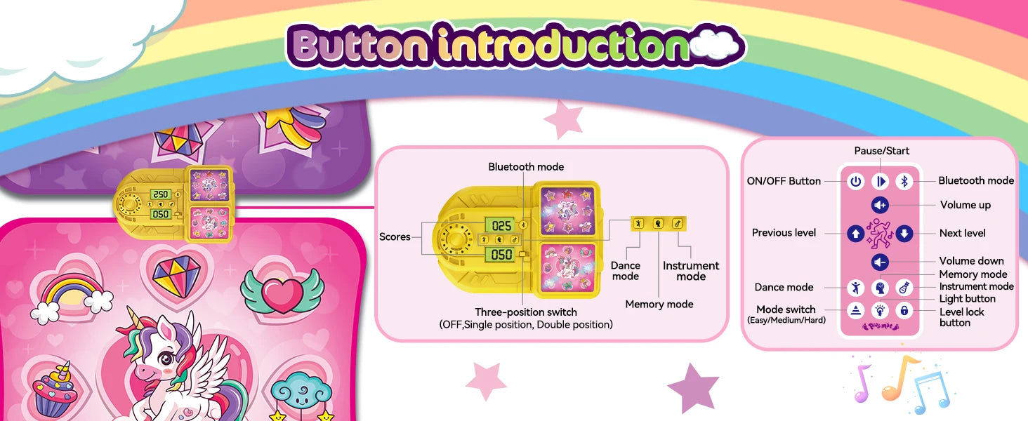 VATOS Unicorn Dance Mat - 9-Level Dancing Game for Kids, Perfect Indoor Outdoor Musical Play Mat and Christmas Gift for Girls Ages 3+ - Quality Shopping Centre