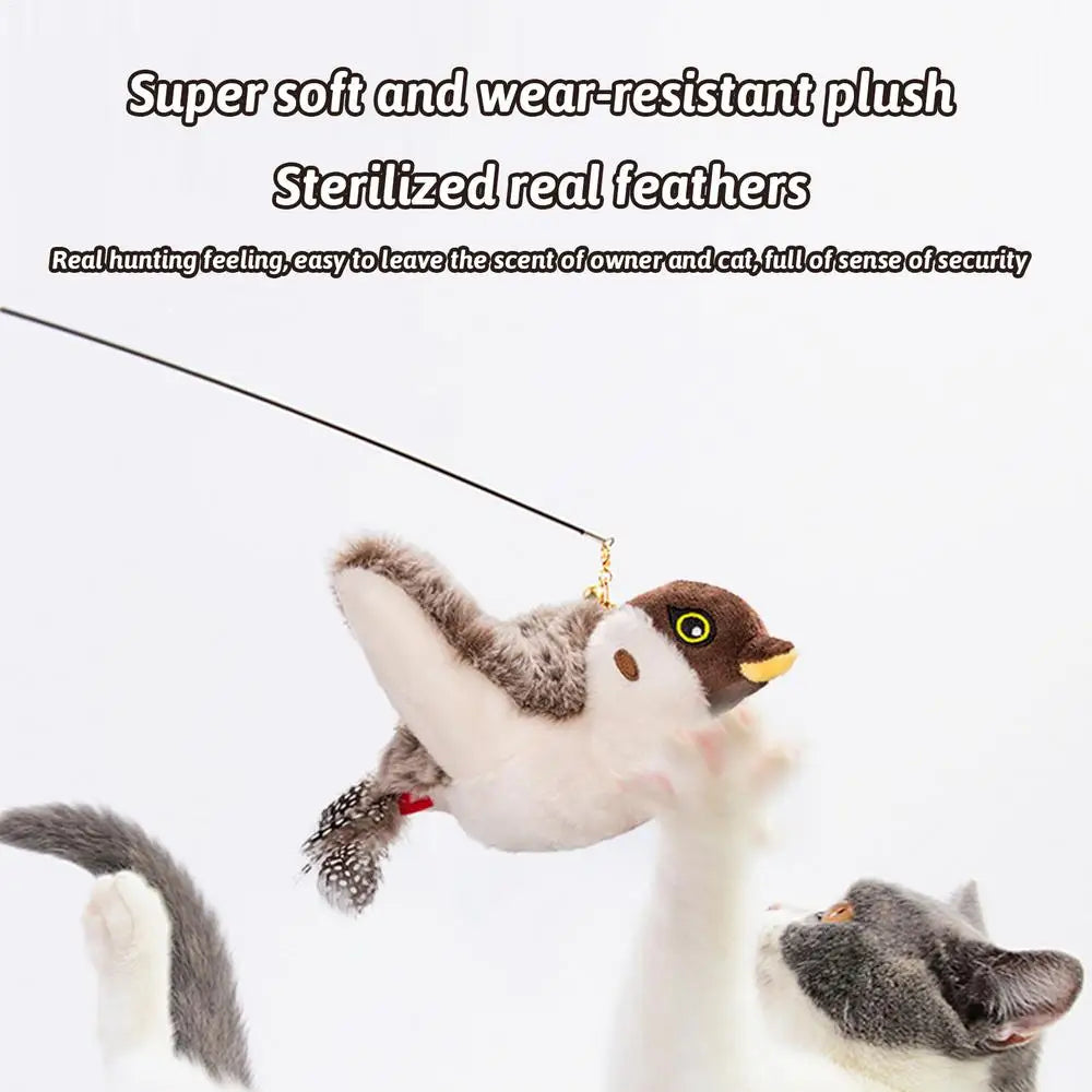 Cat Toy Bird Sparrow Catnip Toys Simulation Bird Toy Interactive Cat Toys Flapping Chirping Cat Enrichment Toys with 3 Modes USB