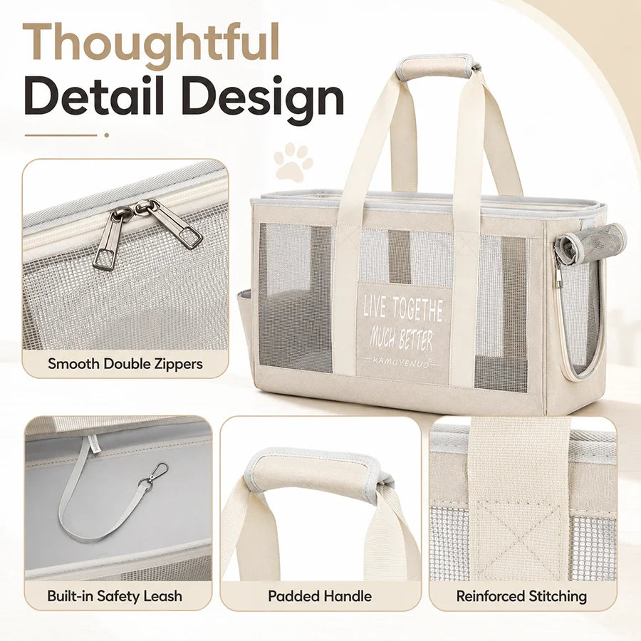 Portable Pet Carrier Bag Mesh Breathable Cat Travel Tote with Side Roll-Up Window Pockets Cat Accessories
