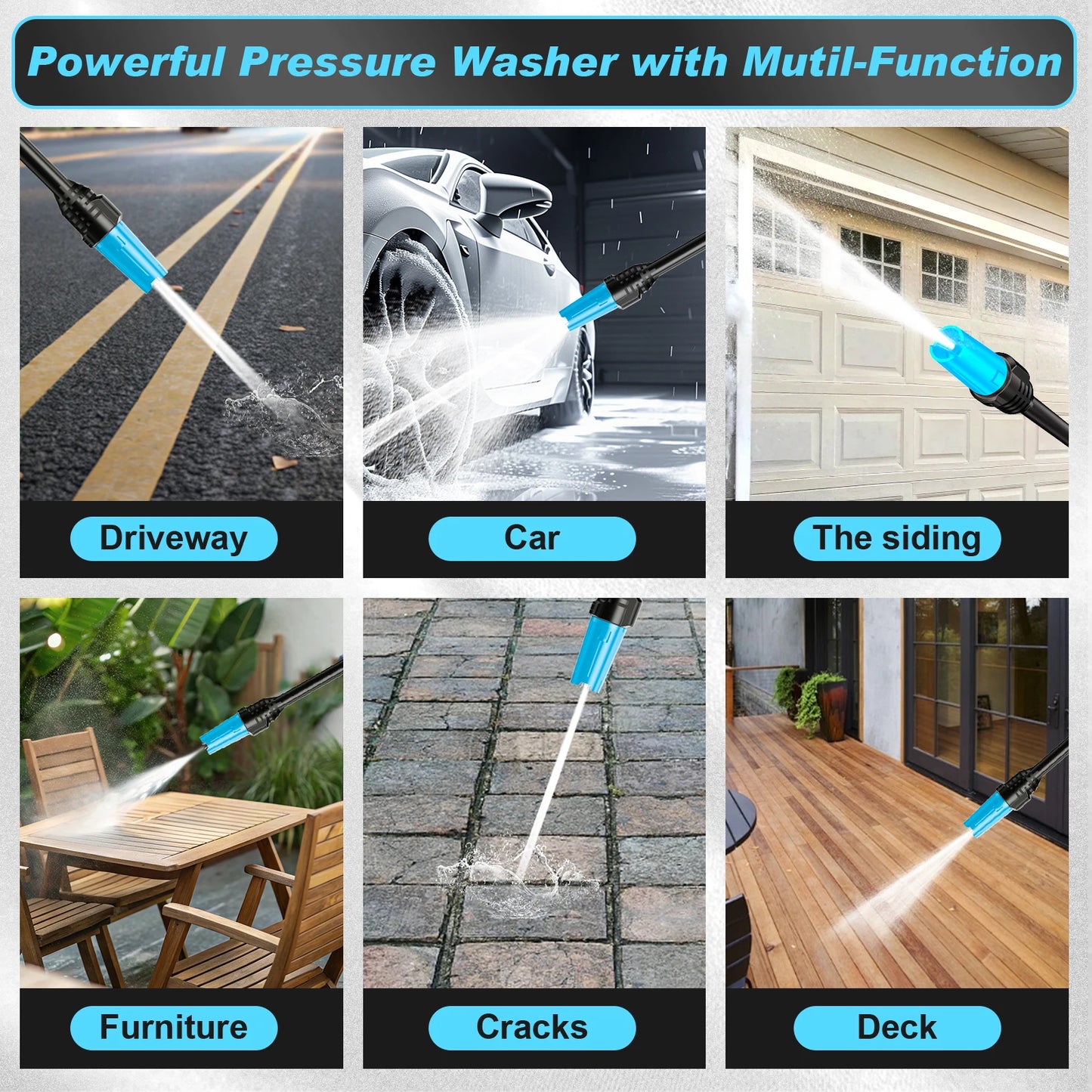 Gisam 200Bar Electric High Pressure Washer 2900 PSI 2200W Car Washer Gun Garden Washing Water Wash Spray Gun with 8m Hose, Soap Bottle, 180° Adjustable Nozzle For Car Garden Clean