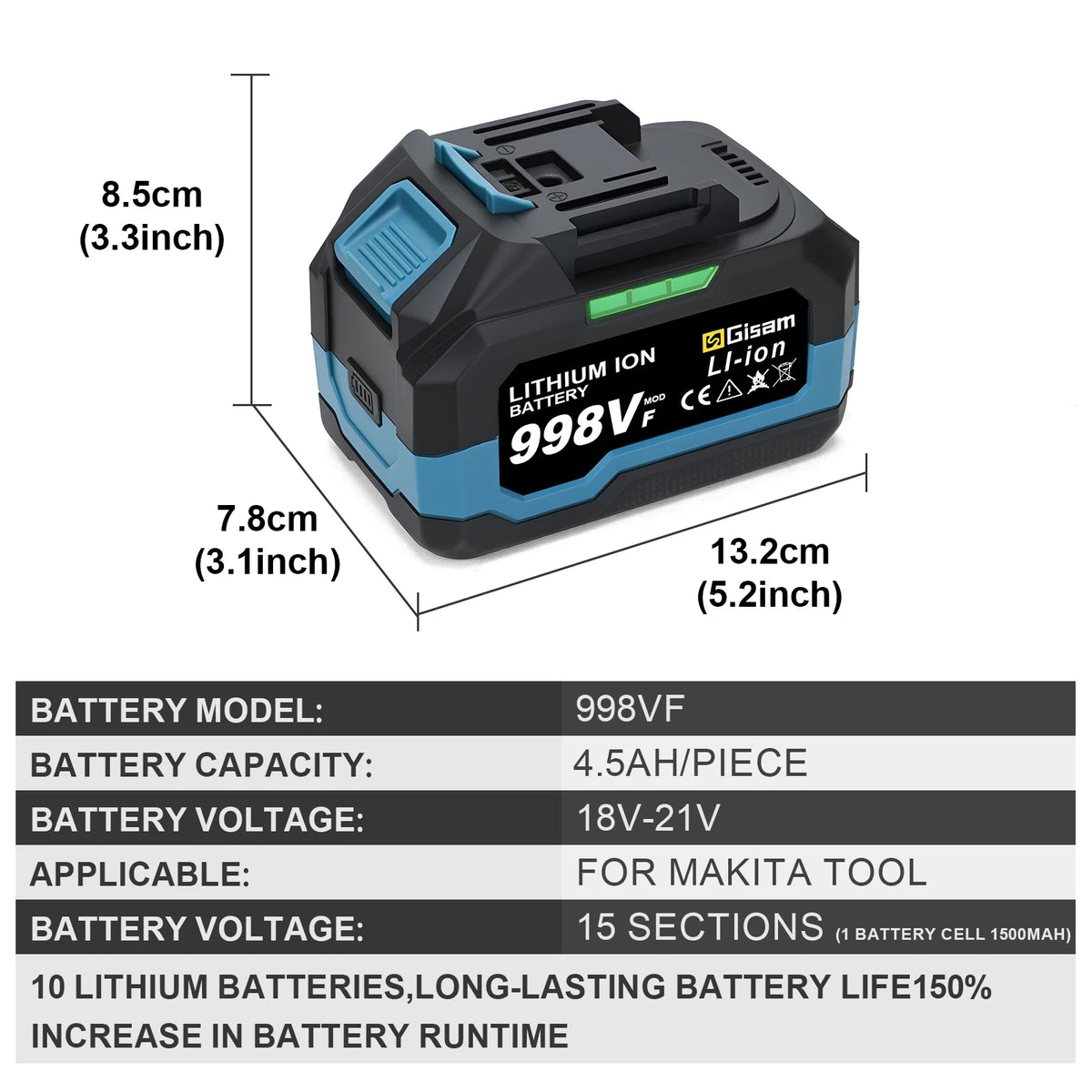 Gisam 4.0Ah 4.5Ah oplaadbare lithium-ionaccu voor accuboormachine/borstelloze moersleutel/schroevendraaier voor Makita 18V-accupinnen