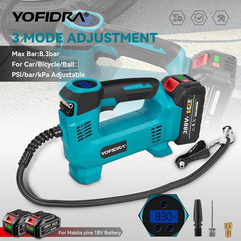 YOFIDRA Hogedruk Draadloze Compressor voor Autobanden met Digitaal Display, Geschikt voor Makita Accu