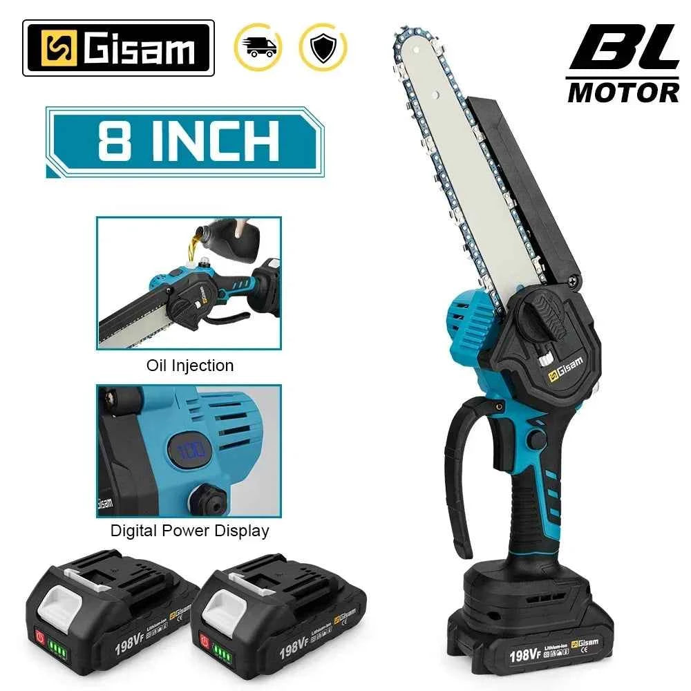 Gisam 8 Inch Electric Chainsaw – Brushless One-Handed Pruning Saw for Makita 18V Battery