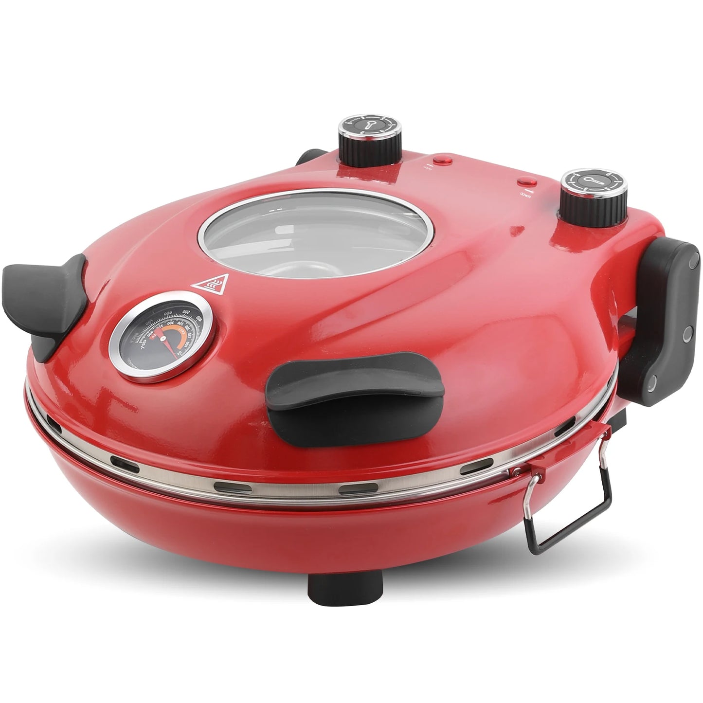 Klaif 12’’ Electric Pizza Oven Indoor Double-sided Heated Fry Countertop Oven Pizza Maker 1200W 5-Min Crisp Dual Knob Control