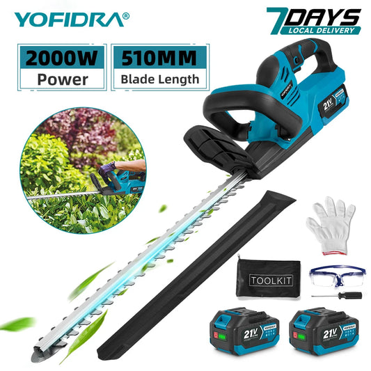YOFIDRA 2000W 15000RPM Cordless Electric Hedge Trimmer Pruning Saw Lawn Mower Garden Trimming Power Tools For Makita Battery Pin