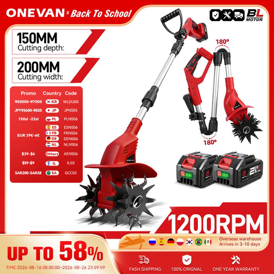 ONEVAN Brushless Electric Garden Tiller Lawn Mower Rototiller For Soil Cultivation Garden Power Tool For Makita 18V Battery Pin