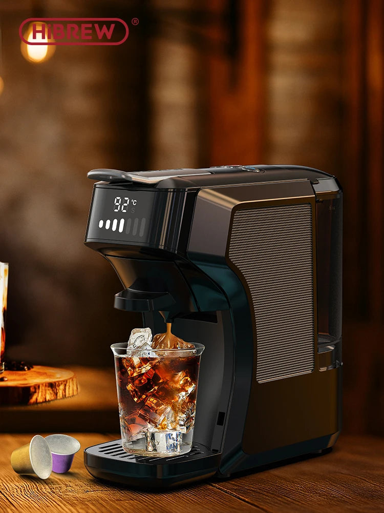 HiBREW H1C 5-in-1 Multicapsule-koffiemachine, 20 bar, PID-thermostaat, warme en koude extractie, volume en temperatuur in 7 stappen instelbaar, geschikt voor Nes en DG