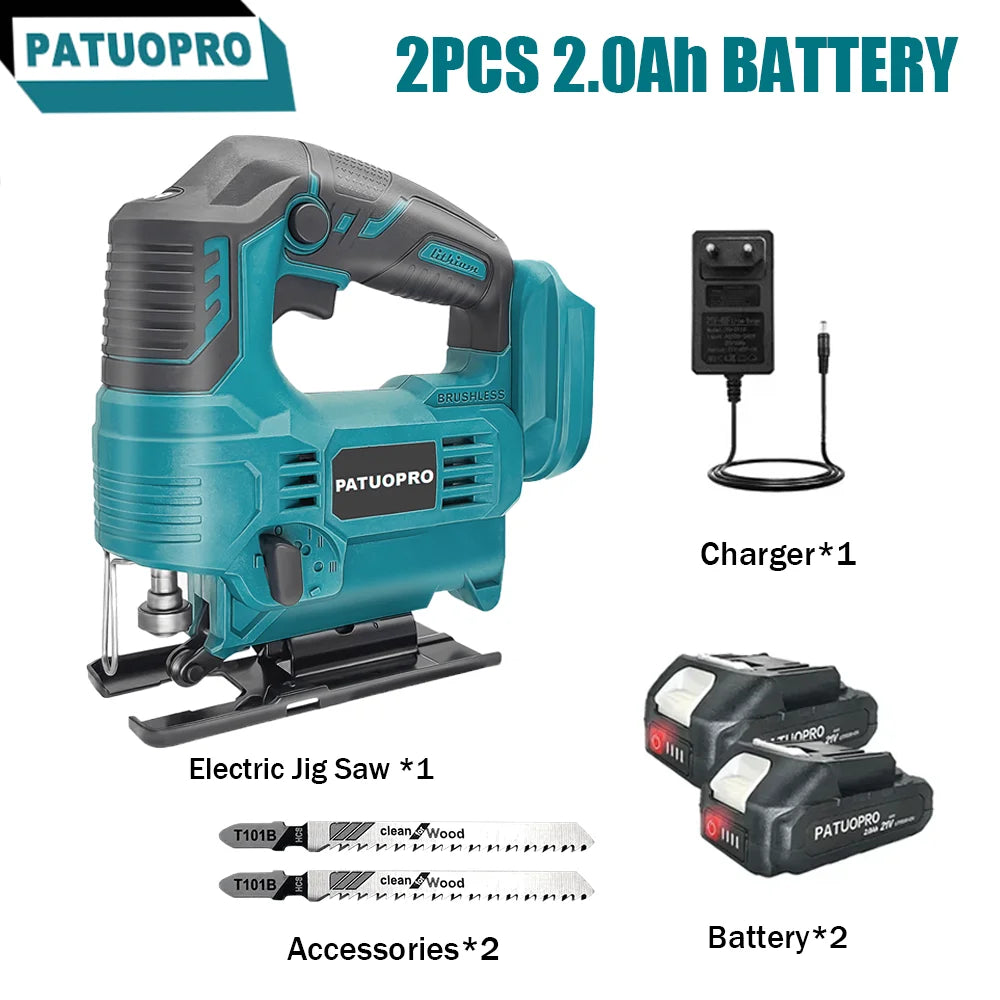 Koolborstelloze elektrische decoupeerzaag, snelle zaagbladwissel, verstelbaar, voor houtbewerking, snoerloos, 4 variabele snelheden, 65 mm, elektrisch gereedschap voor Makita 18V-accu