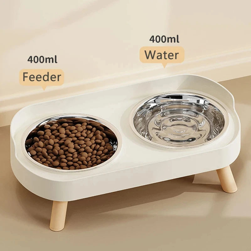 Plastic/Stainless Steel Dog Feeder Bowl Double Pet Food Water Bowls Non-Slip Puppy Food Bowl with Stand Anti-splash Cat Bowl