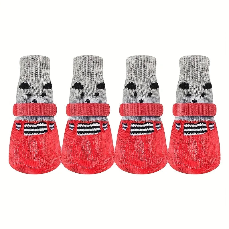 4pcs/lot Pet Dog Shoes Socks Anti-Slip Puppy Socks Warm Dog Boots Pet Paw Protectors for Small Dogs Pet Supplies