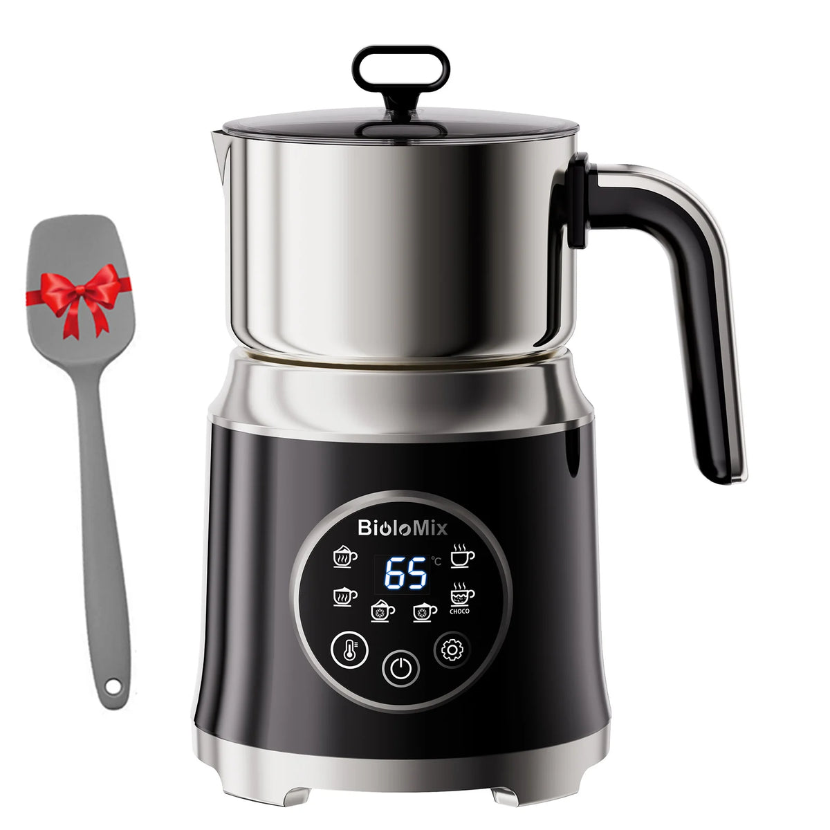 BioloMix 6-in-1 Afneembare Elektrische Melkopschuimer - Automatische Warme en Koude Schuimmaker voor Koffie en Warme Chocolademelk