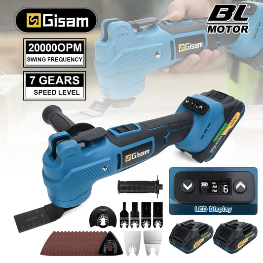 Gisam 20000OPM 7Gears Brushless Oscillating Multi Tools Function Tool Electric Saw Trimmer Shovel for Makita 18V Battery Pin