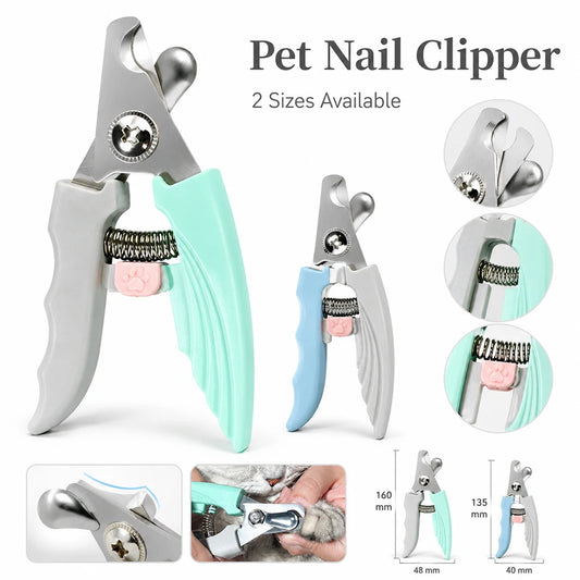 Pet Nail Clippers Stainless Steel Blade with Safety Guard Spring Handle for Cats Dogs Small Medium Pets Grooming Trimmer Tool