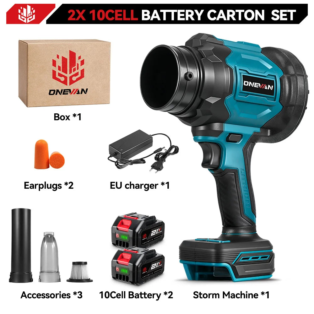 ONEVAN 350M/S Borstelloze Elektrische Turbo Blower Jet Fan 2-in-1 Stofzuigende Bladblazer Stofblaasgereedschap voor Makita 18V Batterij