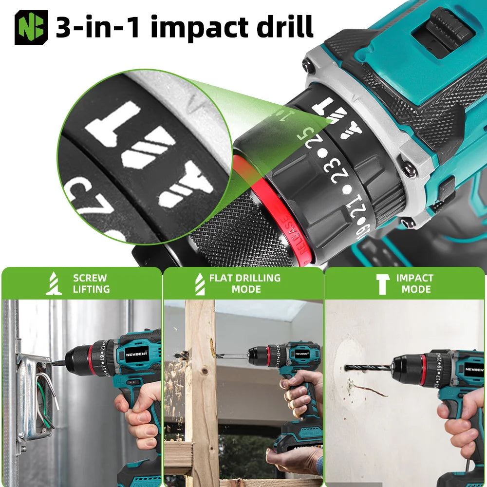 NEWBENY 25+3 Koppel Borstelloze Elektrische Accuboormachine Multifunctionele Schroevendraaier Huishoudelijk Doe-het-zelf Elektrisch Gereedschap voor Makita Accu