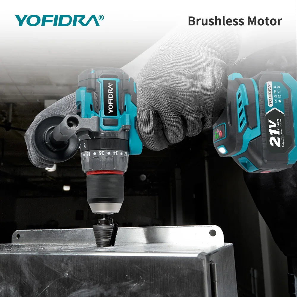 YOFIDRA 700N.M Borstelloze elektrische klopboormachine Accuschroevendraaier voor metaalplaten, grond en houtbewerking Elektrisch gereedschap geschikt voor Makita-accu's