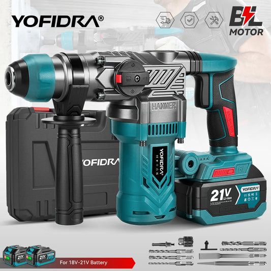YOFIDRA 2200W Brushless Electric Hammer Impact Drill 26MM Multi-function Screwdriver Rotary Power Tool For Makita 21V Battery Pin