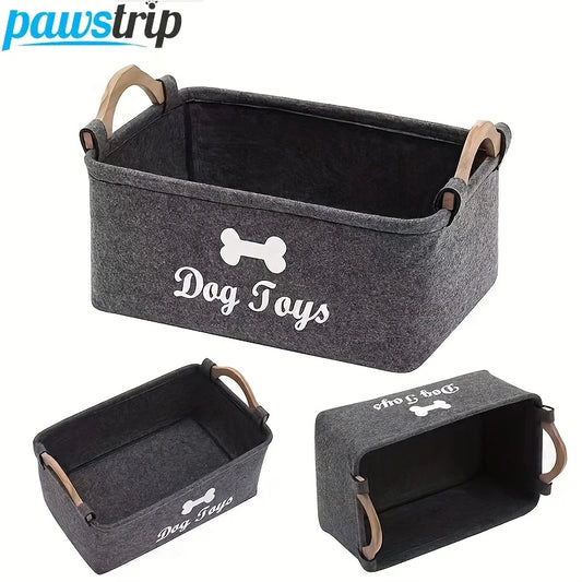 Felt Pet Toy Storage Basket Foldable Dog Toy Box Large Capacity Storage Basket for Dog Cats Household Storage Container
