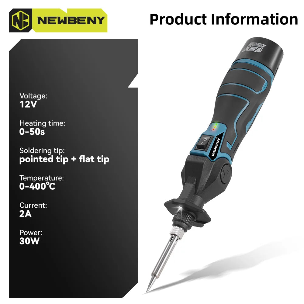 NEWBENY 400℃ Snoerloos elektrisch soldeerpistool 30W soldeerpistool soldeerbout met desoldeerpomp verwarmingsgereedschap voor 12V accu