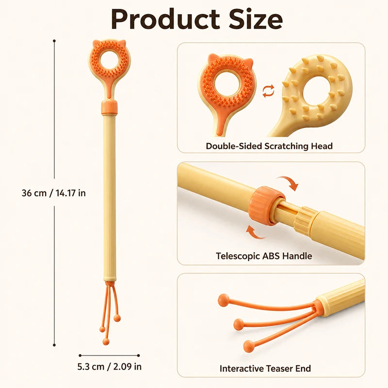 3 in 1 Telescopic Cat Tease Toy Double Sided Cat Massage Stick Interactive Cat Teaser Wand Pet Itch Relief Toy for Indoor Cats