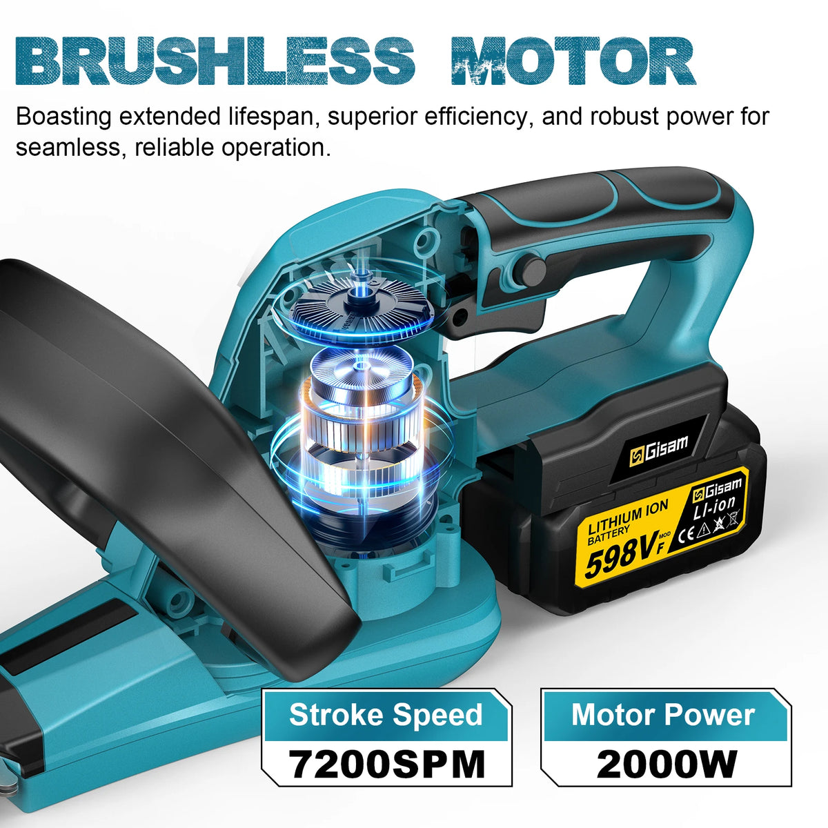 Gisam 20000RPM Borstelloze Elektrische Heggenschaar Efficiënt 2000W Snoerloze Tuinheggenschaar Voor Makita 18V Accu