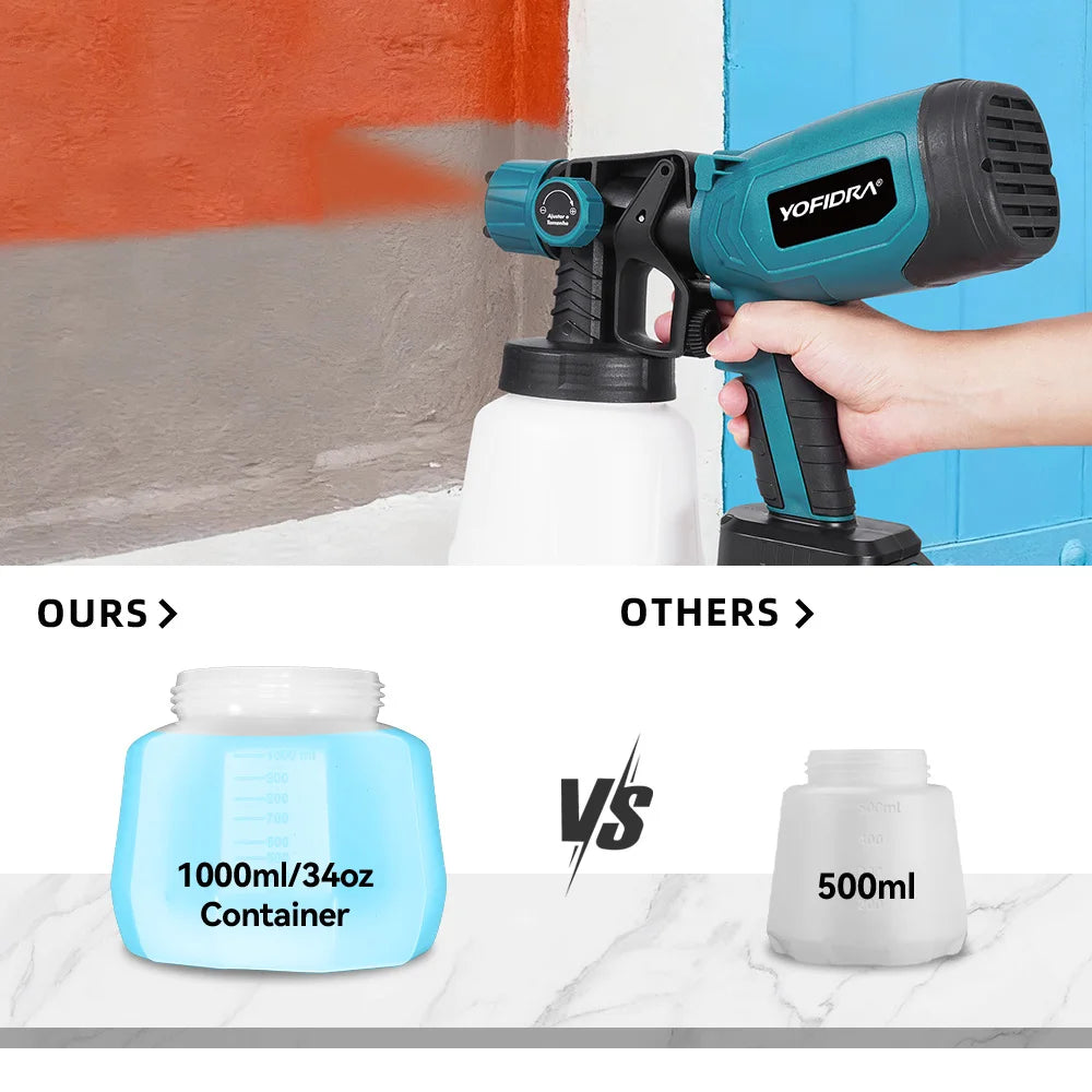 YOFIDRA 1000ML Electric Spray Gun 66000RPM Paint Sprayer Auto Furniture Steel Coating Airbrush Tool For Makita 21V Battery Pin