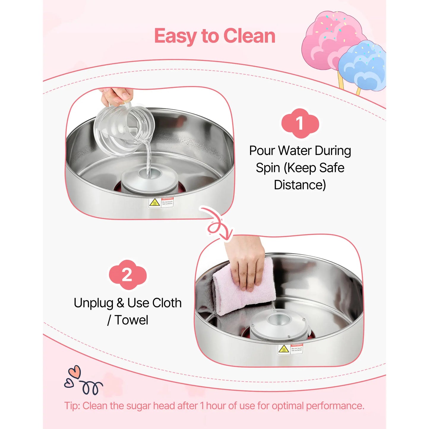 SucceBuy Cotton Candy Machine Commercial 1000W Electric Candy Floss Maker Easy Use with 15 inch Stainless Steel Bowl for Kids
