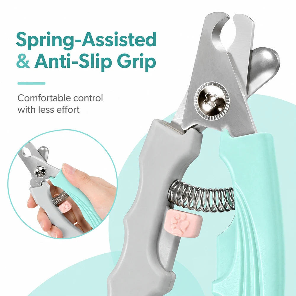 Pet Nail Clippers Stainless Steel Blade with Safety Guard Spring Handle for Cats Dogs Small Medium Pets Grooming Trimmer Tool