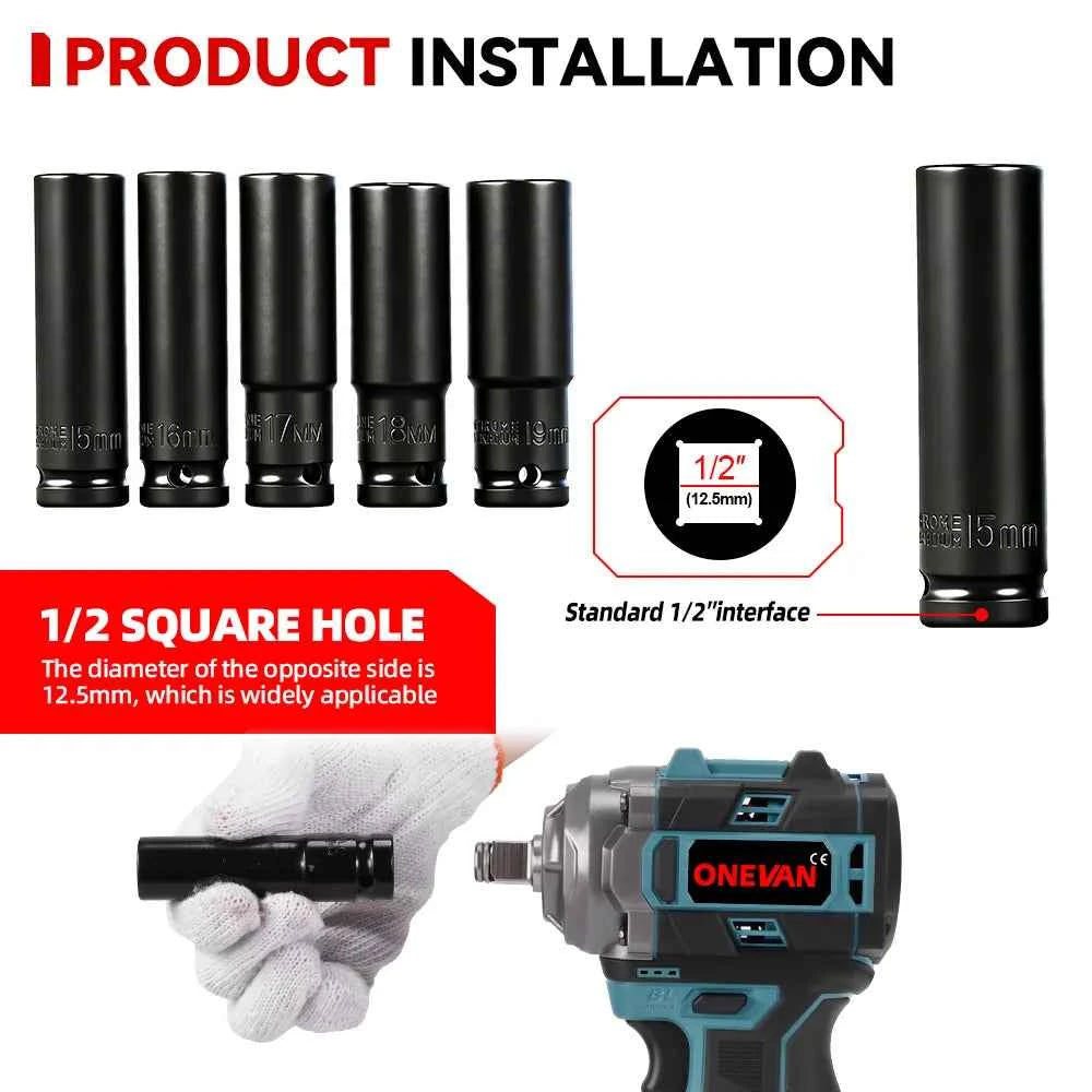 ONEVAN 500N.M Brushless Electric Impact Wrench 3in1 Cordless 1/2inch Wrench Screwdriver Drill Lithium-Ion Battery Power Tool