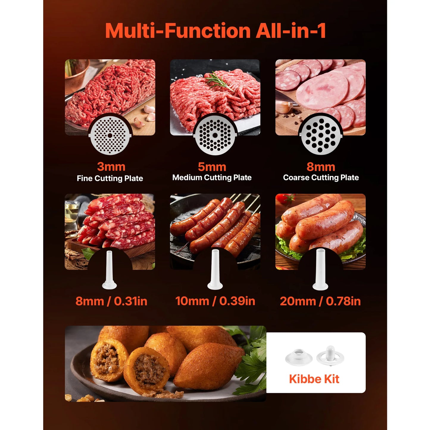 SucceBuy Electric Meat Grinder #8/#12 Meat Mincer with Grinding Plates 700W/0.77HP / 750W/1HP Sausage Stuffer Maker for Kitchens