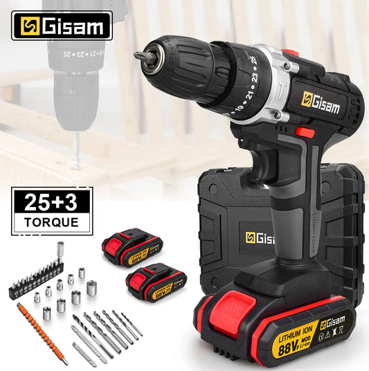 Gisam 25+3 Torque Electric Drill Handheld Cordless Electric Screwdriver Multifunctional Woodworking Home DIY Power Tools
