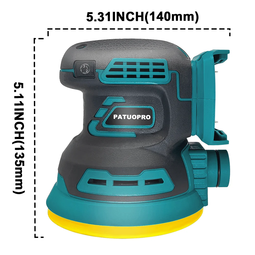 Ponceuse orbitale aléatoire sans fil PATUOPRO 125 mm, polisseuse électrique, ponceuse 3 vitesses compatible avec batterie Makita 18 V