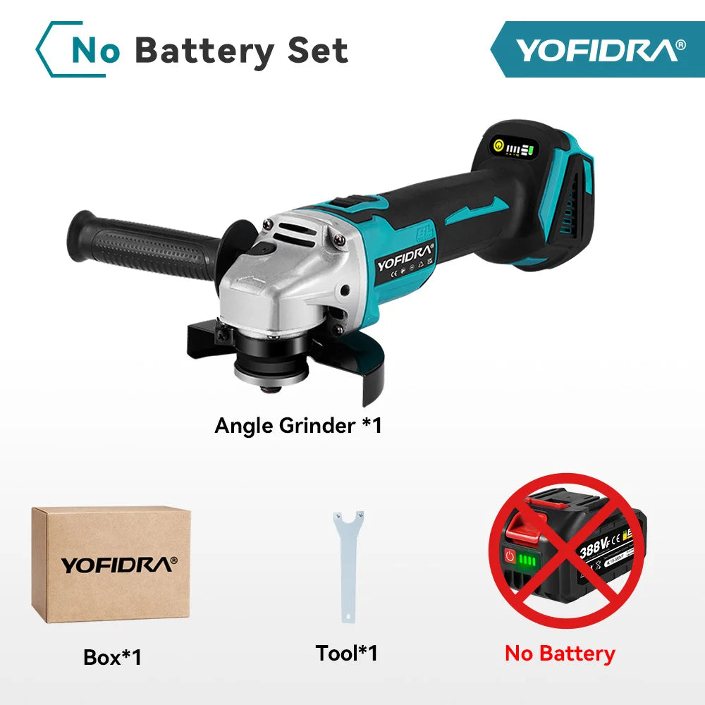 YOFIDRA Meuleuse d'Angle Sans Fil Brushless 4 Vitesses 125mm Machine de Coupe Polissage Outil Électrique pour Batterie Makita