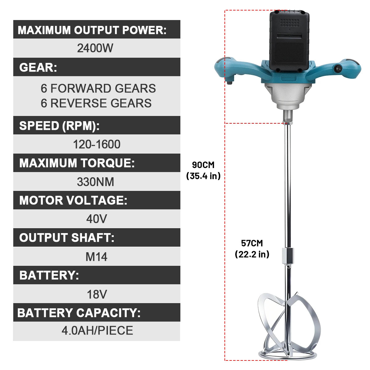 Gisam 40V Brushless Electric Concrete Mixer 6Speed Cordless Cement Mortar Plaster Paint Blender For makita 18v battery pin