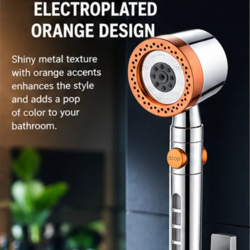 High Pressure Shower Head with Filter 3 Spray Modes Adjustable Large Flow One-Click Stop Water Saving Showerhead for Bathroom