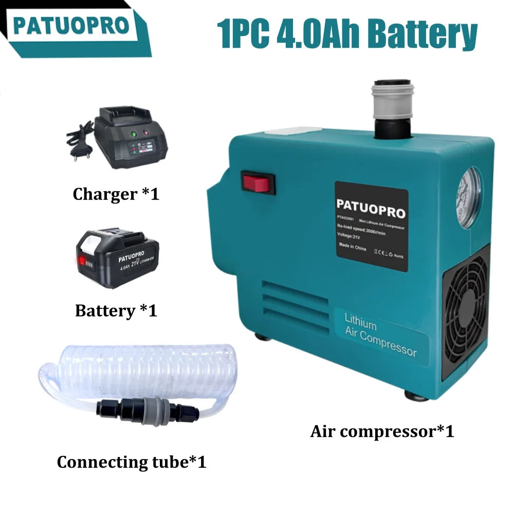 PATUOPRO Draagbare Elektrische Luchtcompressorpomp Hoge Druk Met Manometer Voor Houtbewerkingsspijkerpistool Voor Makita 18V Accu