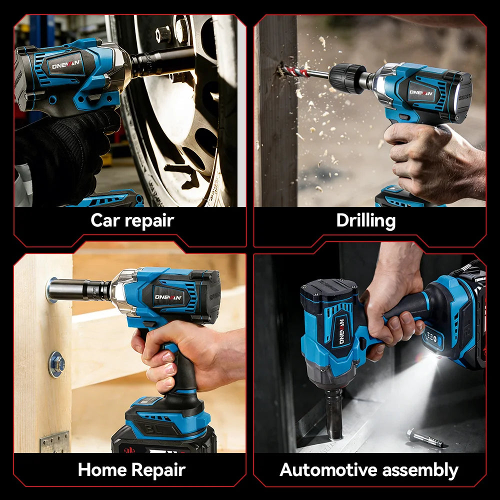 ONEVAN 1200N.M Koppel Borstelloze Elektrische Slagsleutel 1/2 Inch Schroevendraaier Dopsleutel Elektrisch Gereedschap voor Makita 18V Accu Pin