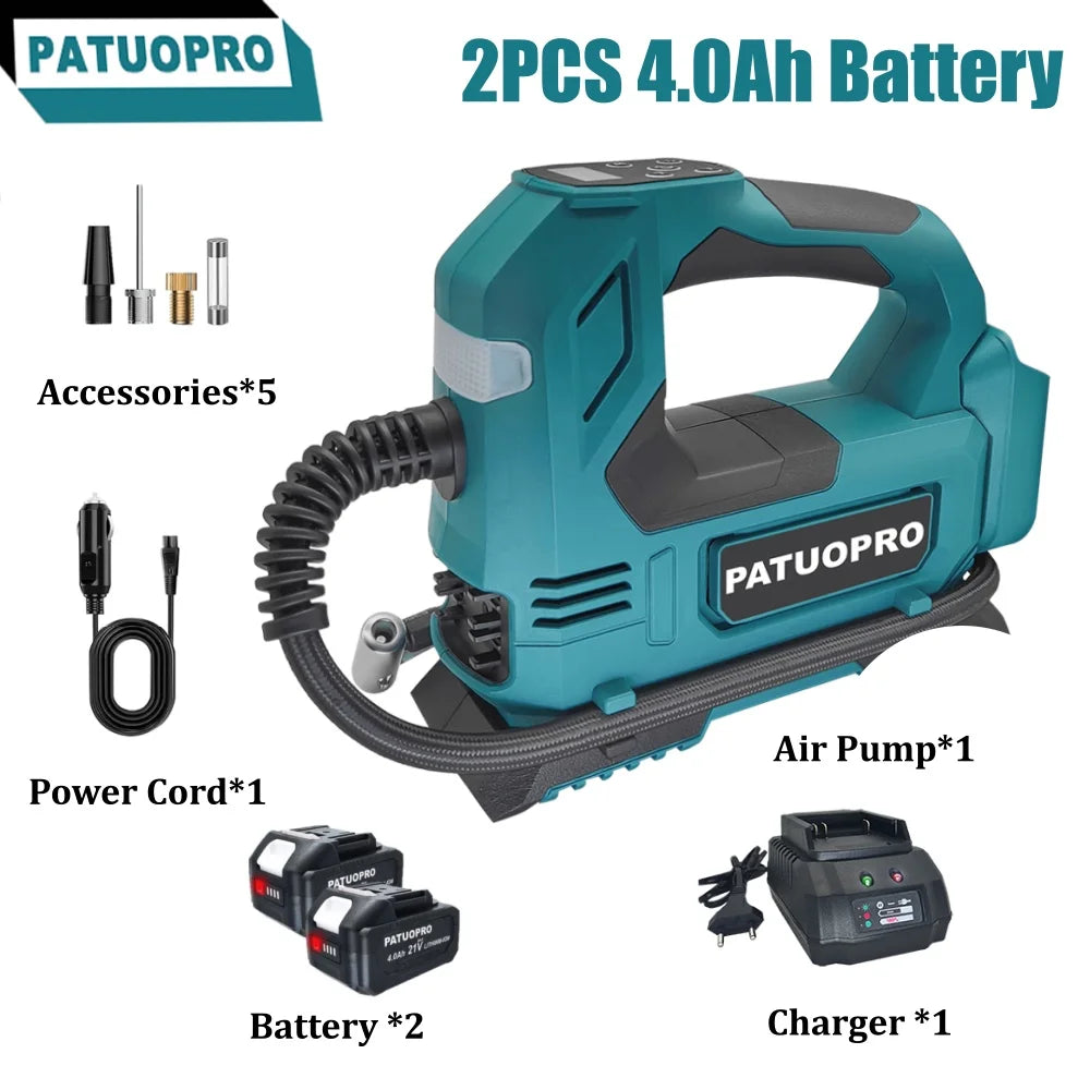 PATUOPRO Digital Display Electric Air Pump 600MM Cordless Car Tire Automatic Inflatable Home Power Tool For Makita 18V Battery