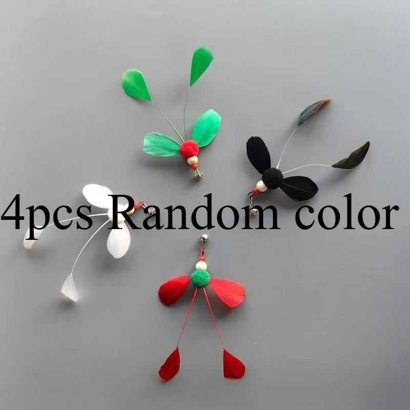 Lot de 2/4 jouets pour chat en forme d'insecte artificiel avec plumes, couleurs aléatoires, têtes de rechange pour canne à pêche, accessoires pour jouets pour animaux