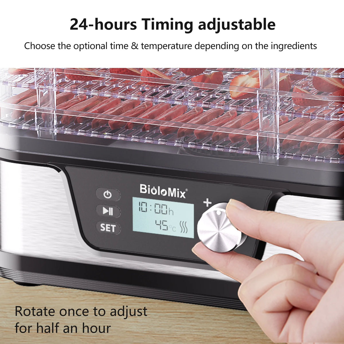 BioloMix BPA FREE 5 Trays Food Dryer Dehydrator with Digital Timer and Temperature Control for Fruit Vegetable Meat Beef Jerky