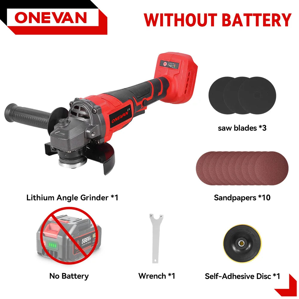 ONEVAN 2in1 125mm Brushless Electric Angle Grinder M14 Cordless Cutting Polishing Woodworking Tool For Makita 18-21V Battery Pin